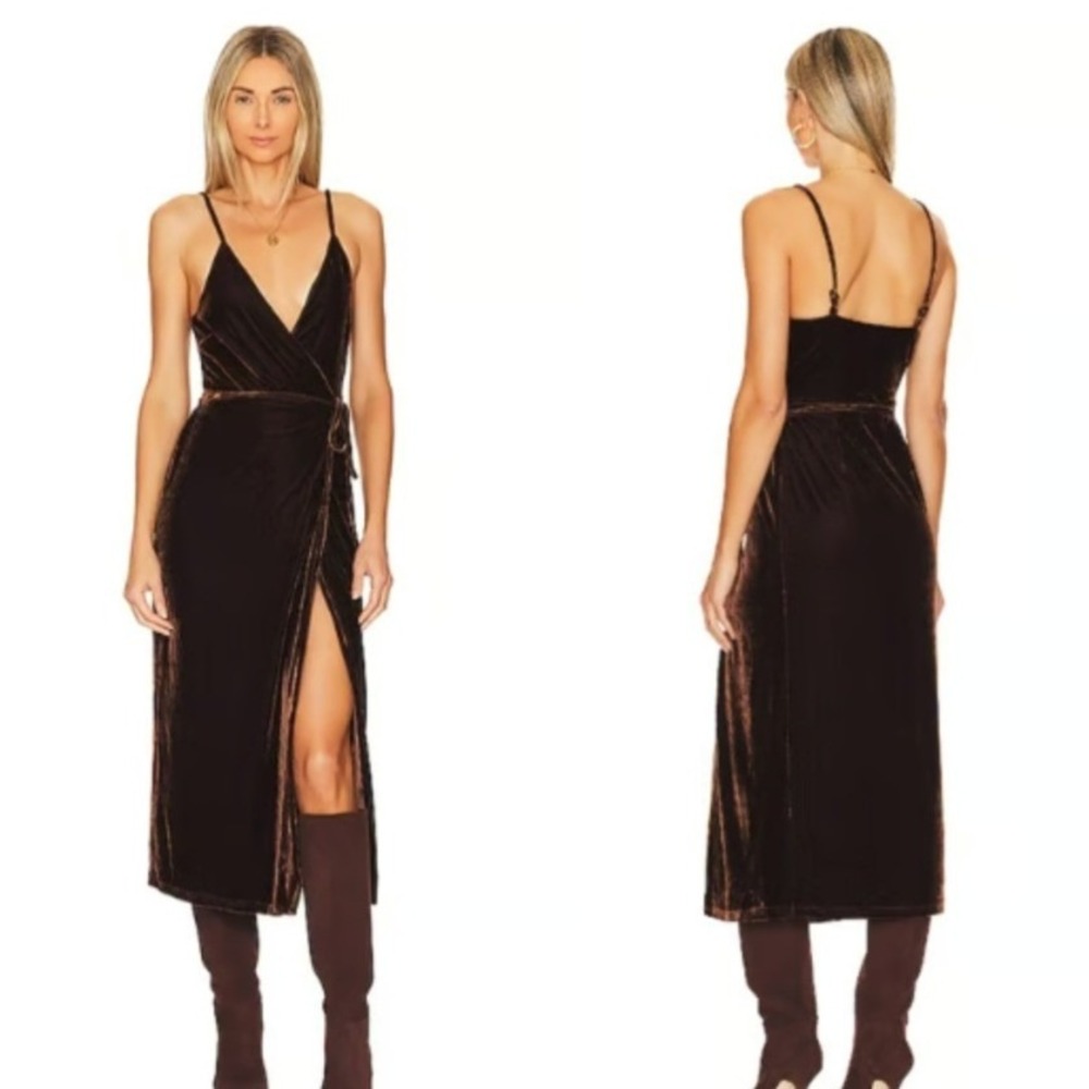 House of Harlow Velvet Wrap Dress Small Midi Slit Evening Event Chic Party Sexy